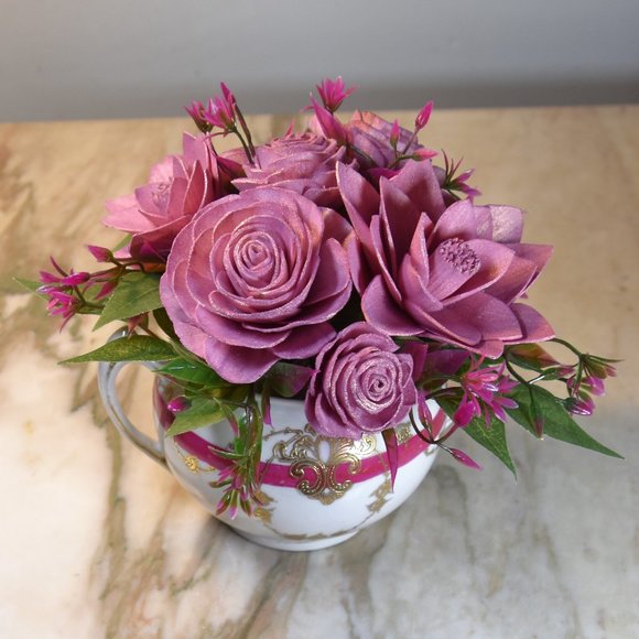Elegant Mikado vintage sugar bowl - bursting with rose gold Sola wood flowers - Picture 11 of 12